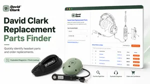 David Clark headset exploded parts diagram with replacement parts selector